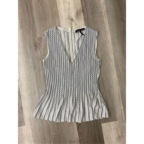 BCBGMAXAZRIA "Haily" Blouse Peplum Stripe Geometric, Black / Ivory, Size XS - Picture 2 of 13